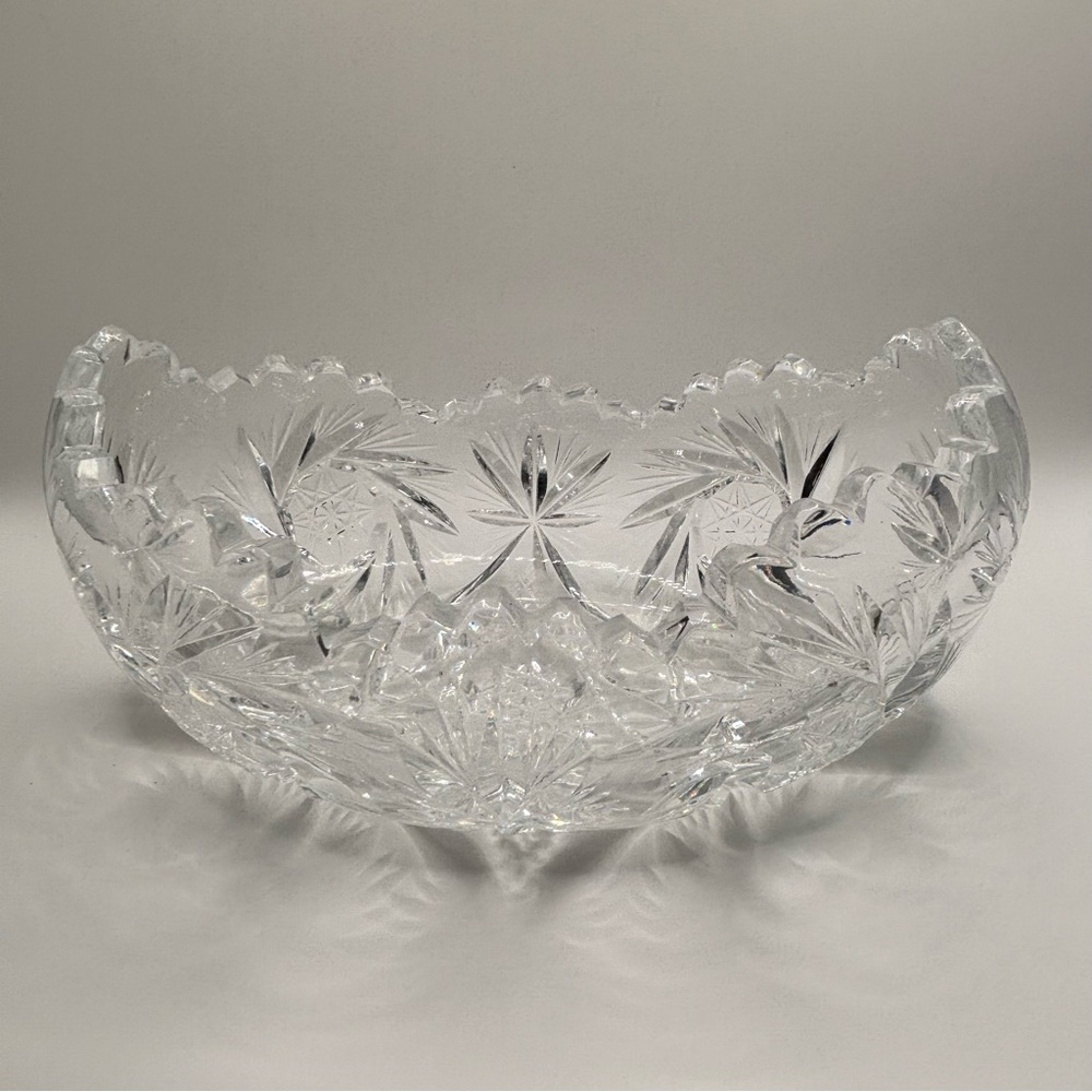Vintage Cut Crystal Bowl Starburst Pattern Decorative Glass Centerpiece